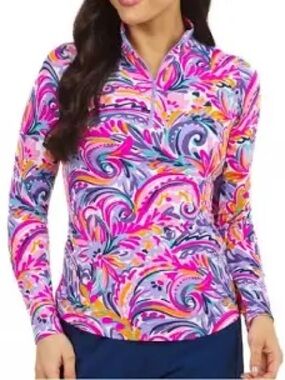 IBKUL Women's Aubrey Print Long Sleeve 1/4 zip Mock Neck Golf Top Size Large